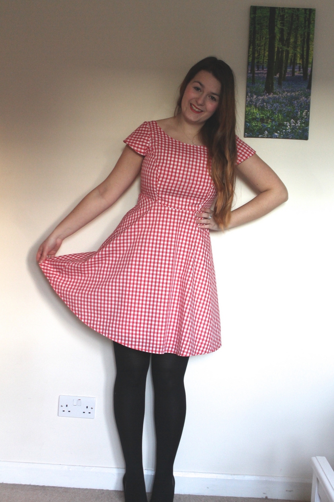 Gingham full skirted Great British Sewing Bee dress