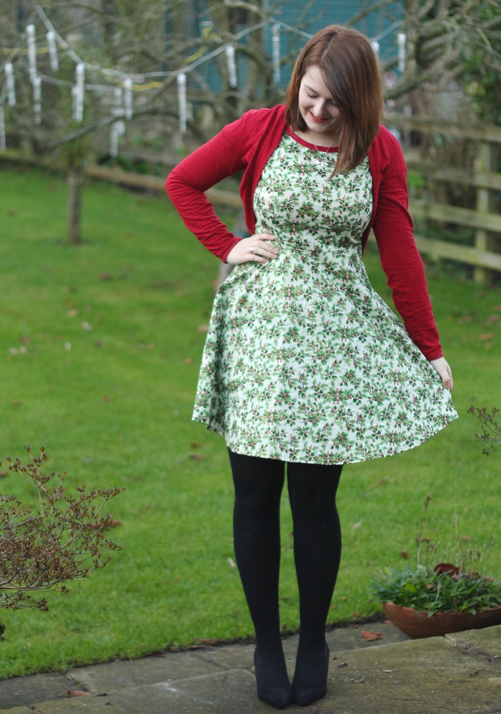 Christmas day full skirted holly dress via Great British Sewing Bee book