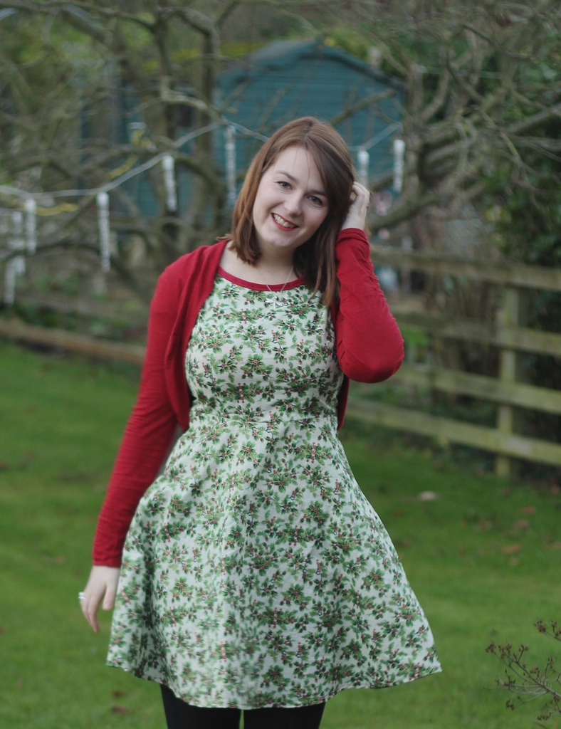 Christmas day full skirted holly dress via Great British Sewing Bee book
