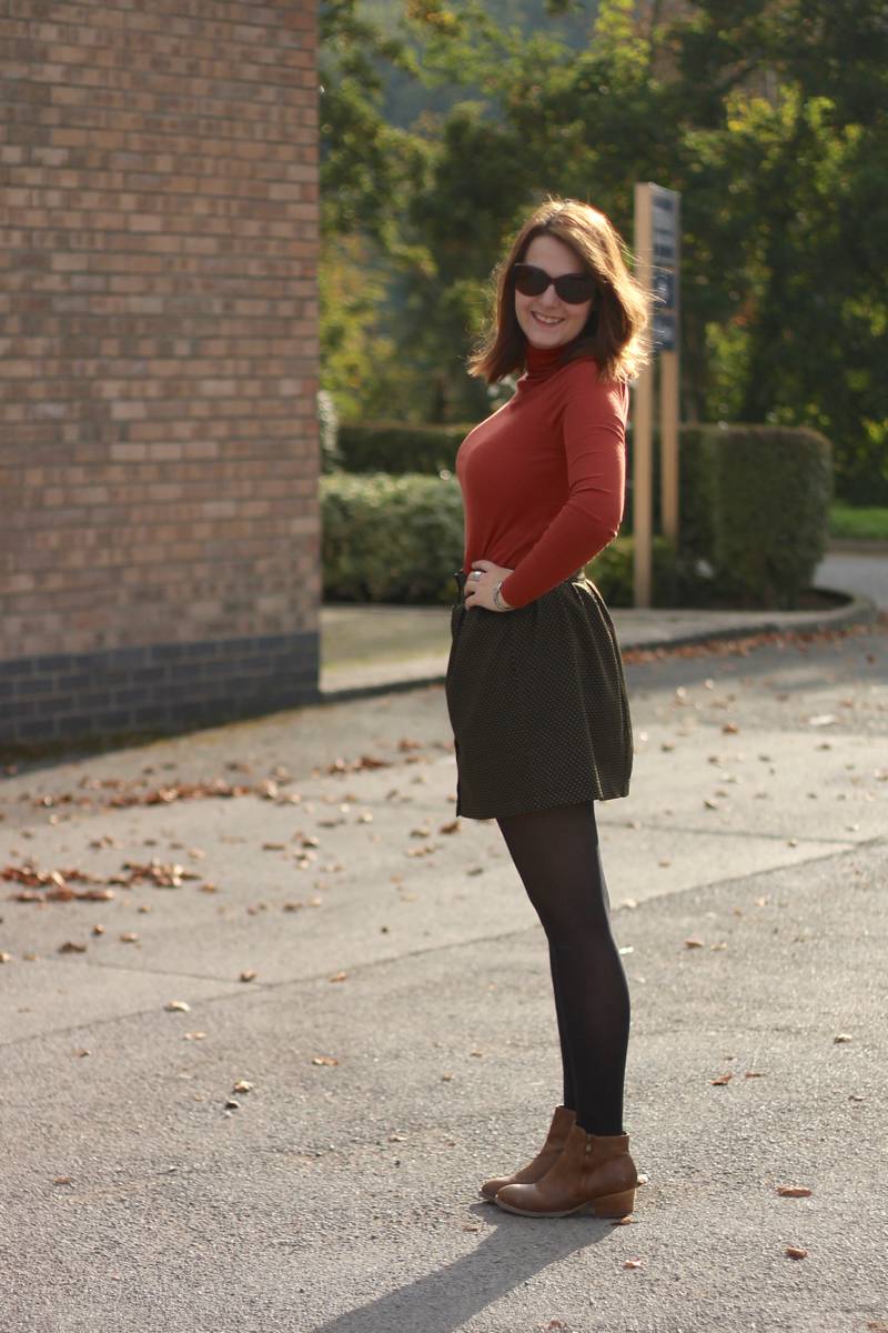 Autumn Uniform - roll neck top, Urban Outfitters skirts, ankle boots
