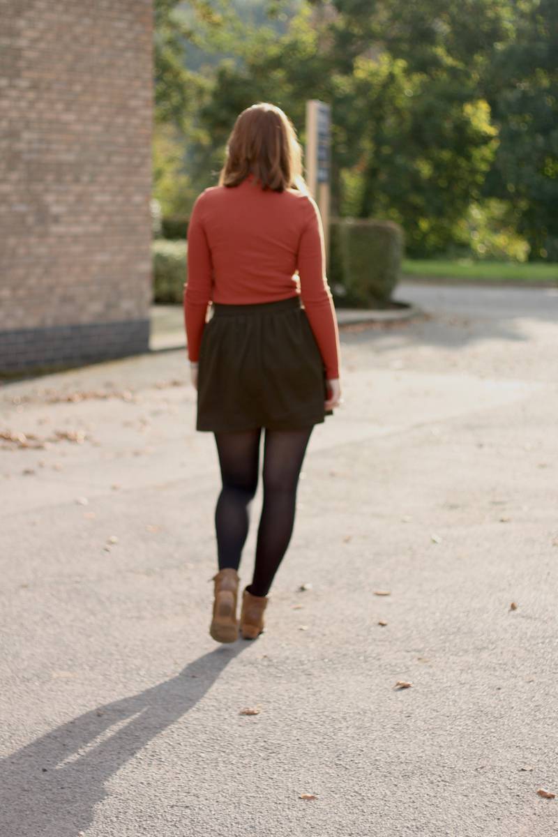 Autumn Uniform - roll neck top, Urban Outfitters skirts, ankle boots