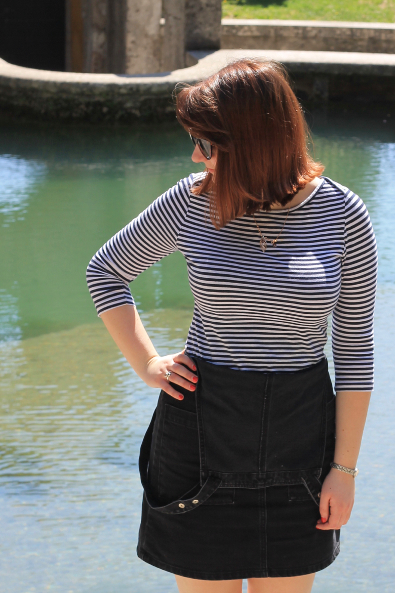 Dungarees and striped top outfit