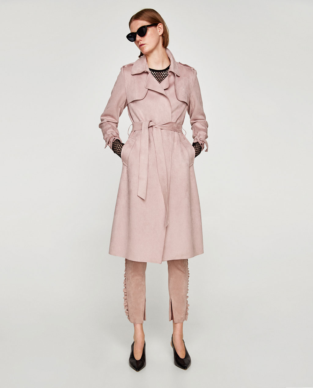 Zara Pink Suede Trench Coat