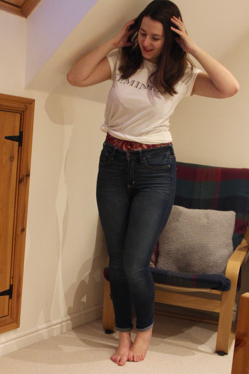 Feminist T shirt outfit with jeans