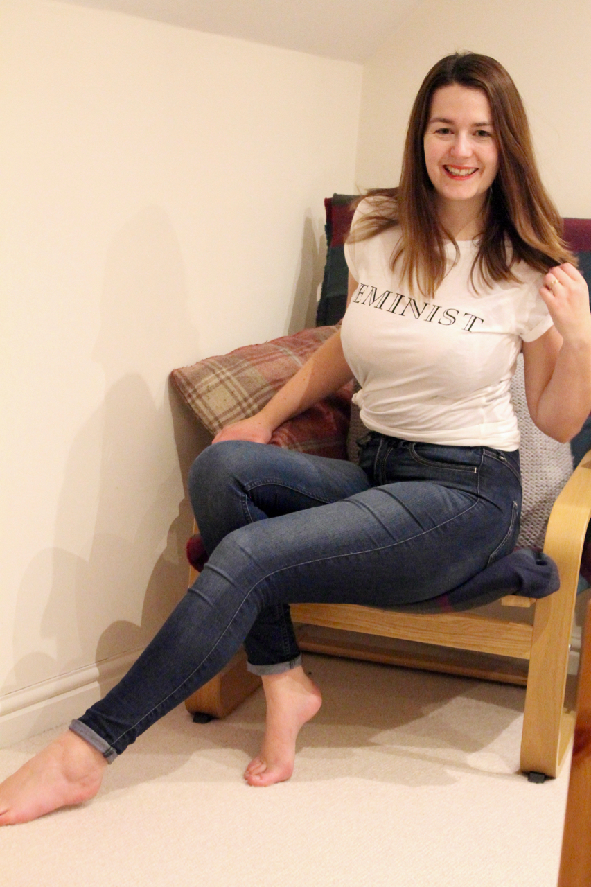 Feminist T shirt outfit with jeans