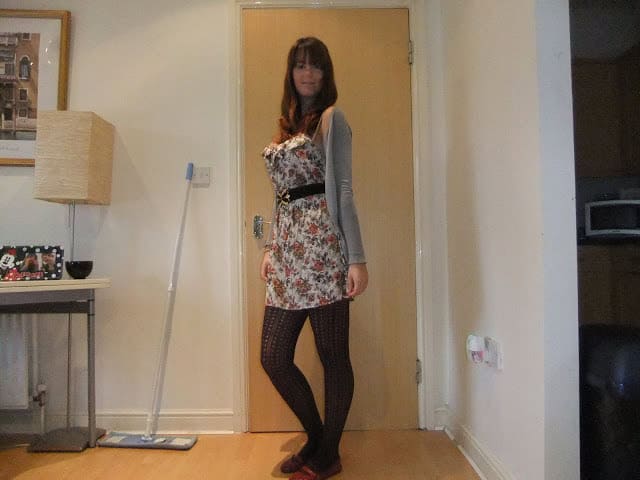 Floral dress with purple tights