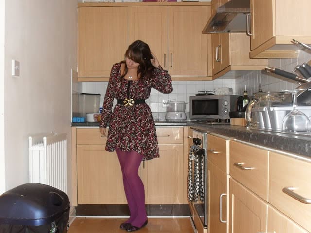 Purple floral dress & tights