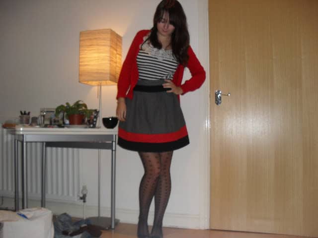 Grey Primark skirt with striped top