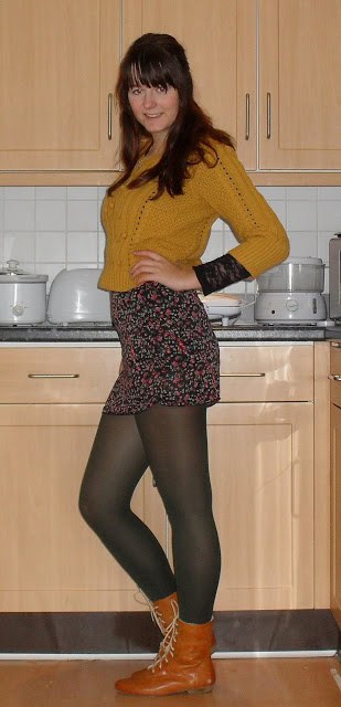 Mustard jumper with floral dress