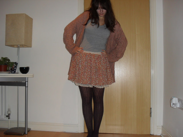 Pink floral skirt & cardigan