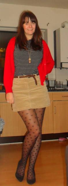 Cord skirt with bow tights