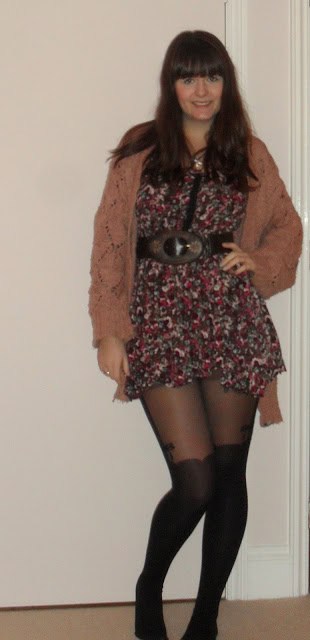 Purple dress with suspender tights