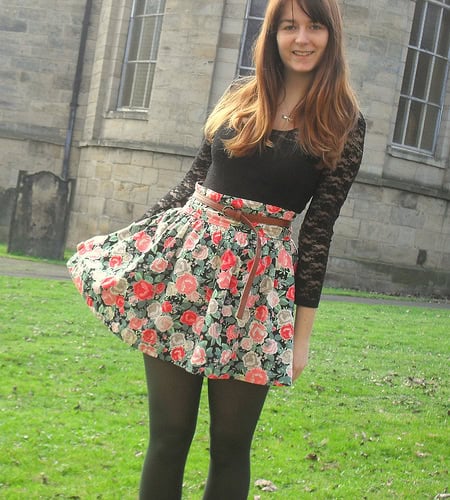 Floral Skirt outfit with no make up