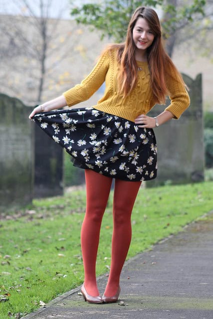 floral dress with jumper in winter