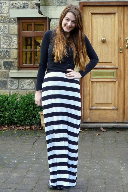 striped maxi dress as a skirt