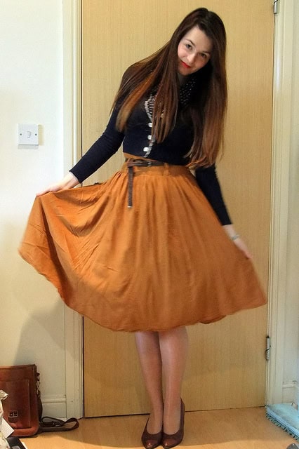 mustard midi skirt outfit