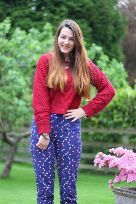 polka dot trousers outfit