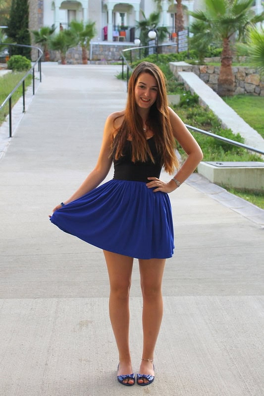 blue and black motel dress