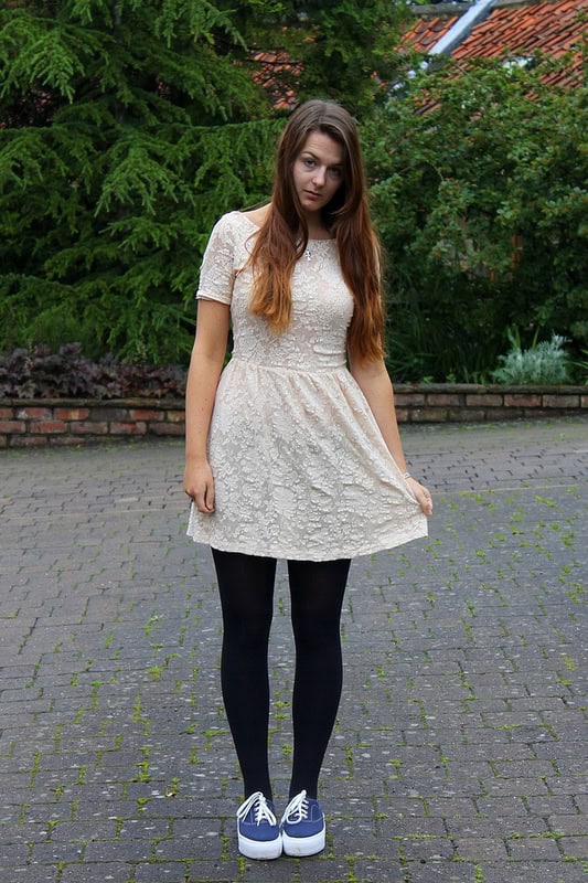 lace dress with trainers