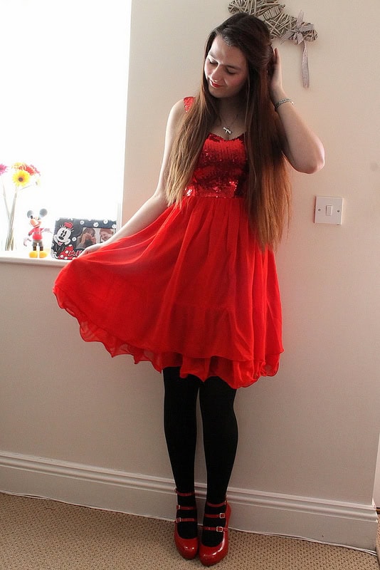 red sequin dress