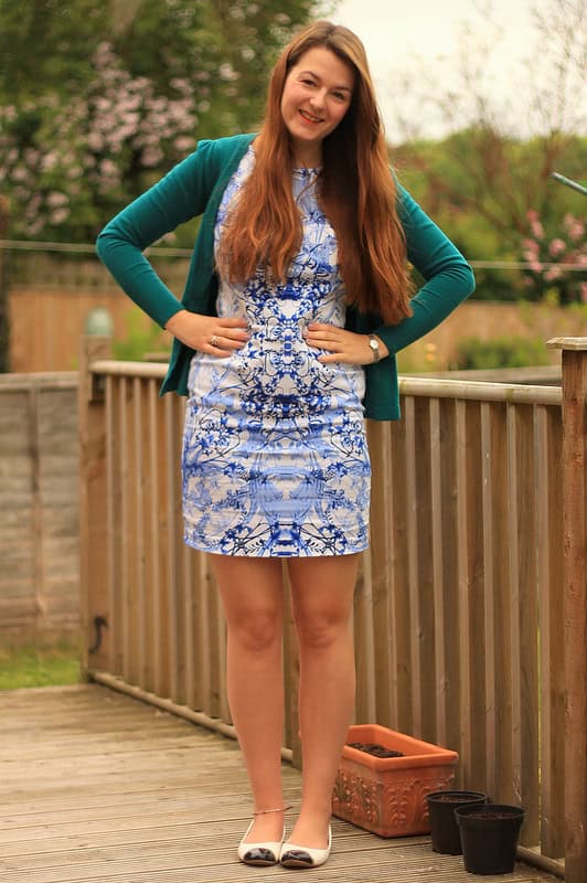 blue floral chintz dress