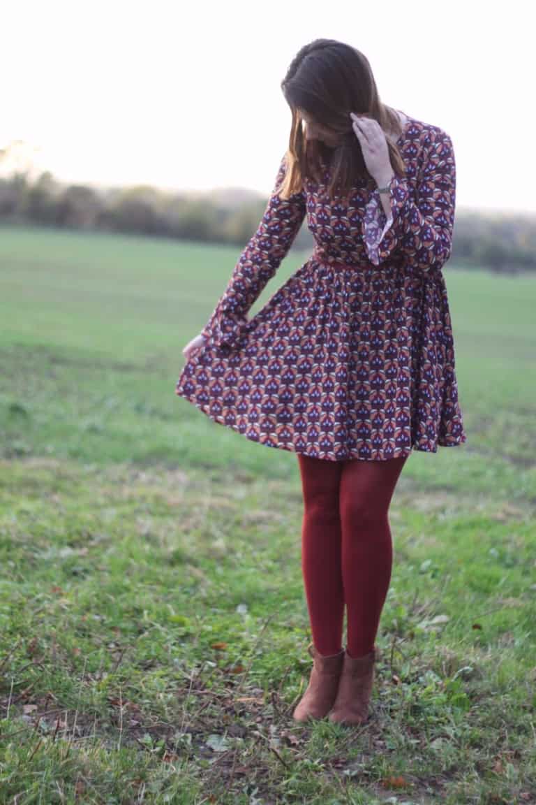Glamorous Skater Dress with burnt red tights
