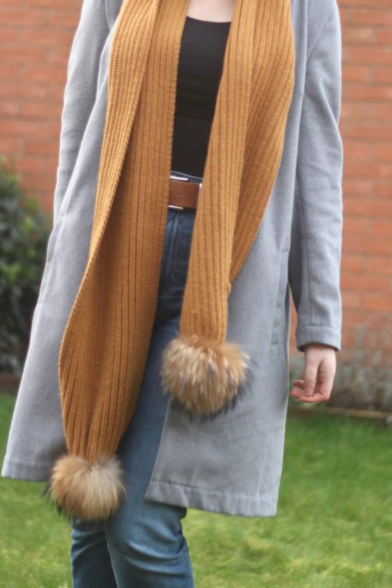 Grey Simply Be Coat, Jeans & Mustard Scarf outfit