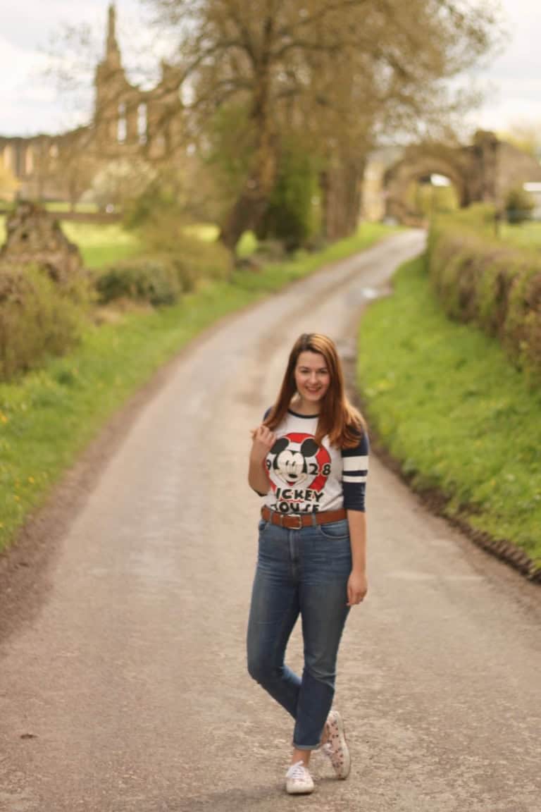 Mickey Mouse baseball tee outfit at Byland Abbey