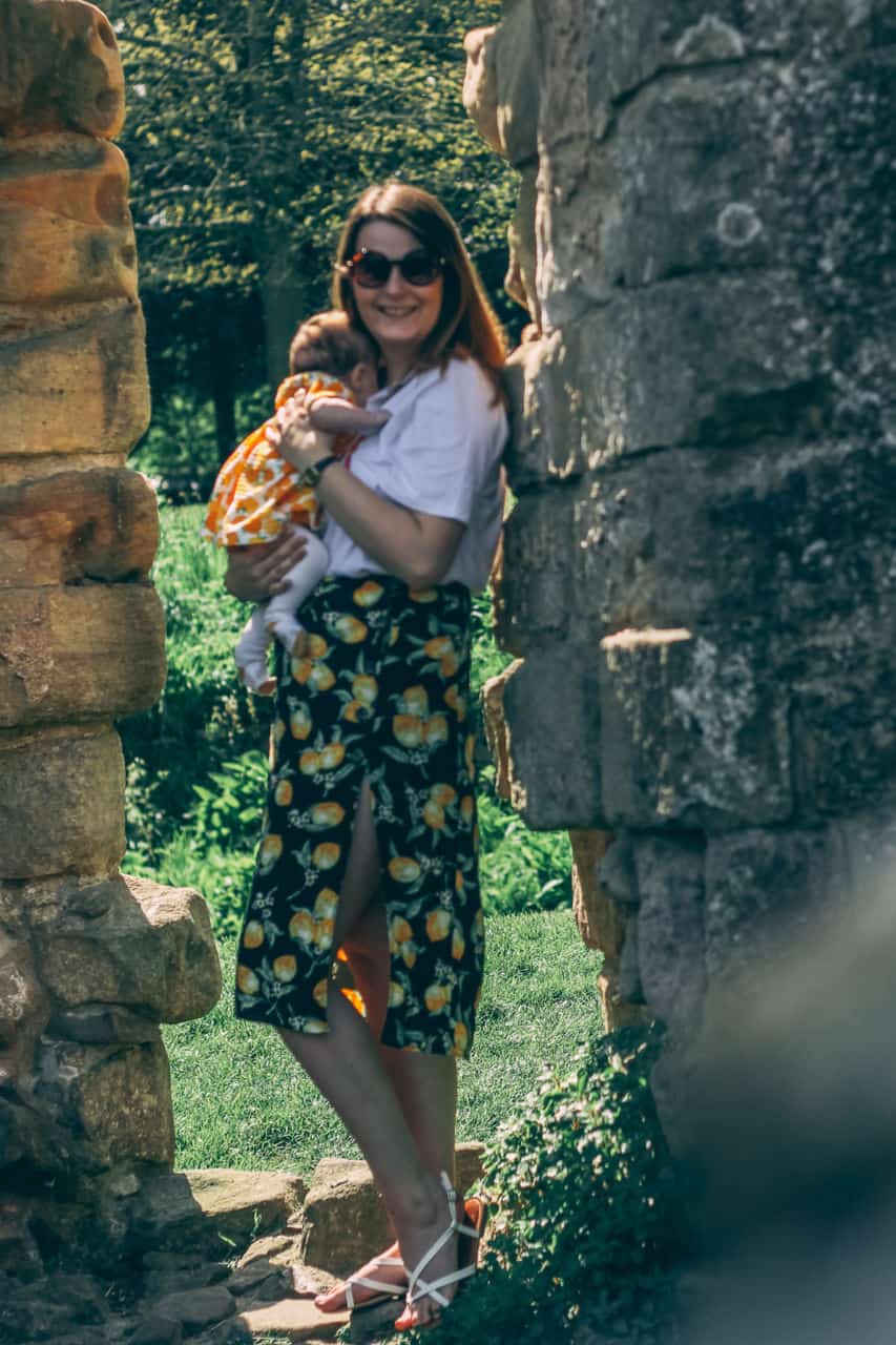 H&M Mom top with H&M lemon print midi skirt