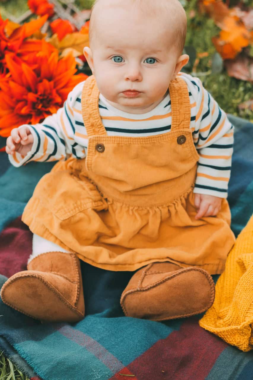 Emmy's first autumn boots - sheepskin booties by Jacobs & Dalton